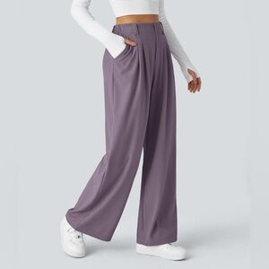 Halara Flex High Waisted Pocket Wide Leg Waffle Work Pant Size L Reg Purple NWOT